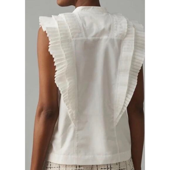 Maeve by Anthropologie Sleeveless Ruffled Tuxedo Blouse in White Size XL NWOT - Picture 4 of 9